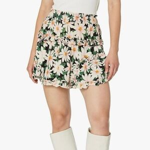 NEW Angie Juniors Floral Print Tiered Ruffle Mini Skirt Sz S Daisy Pink Coquette